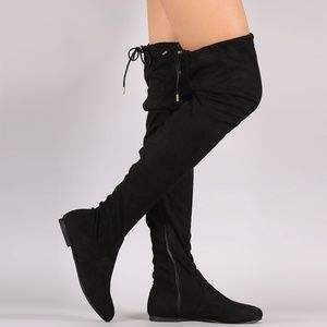 NEW🔥 Slouchy Drawstring Tie Lace-Up Over The Knee Thigh High Flat Boots Zipper